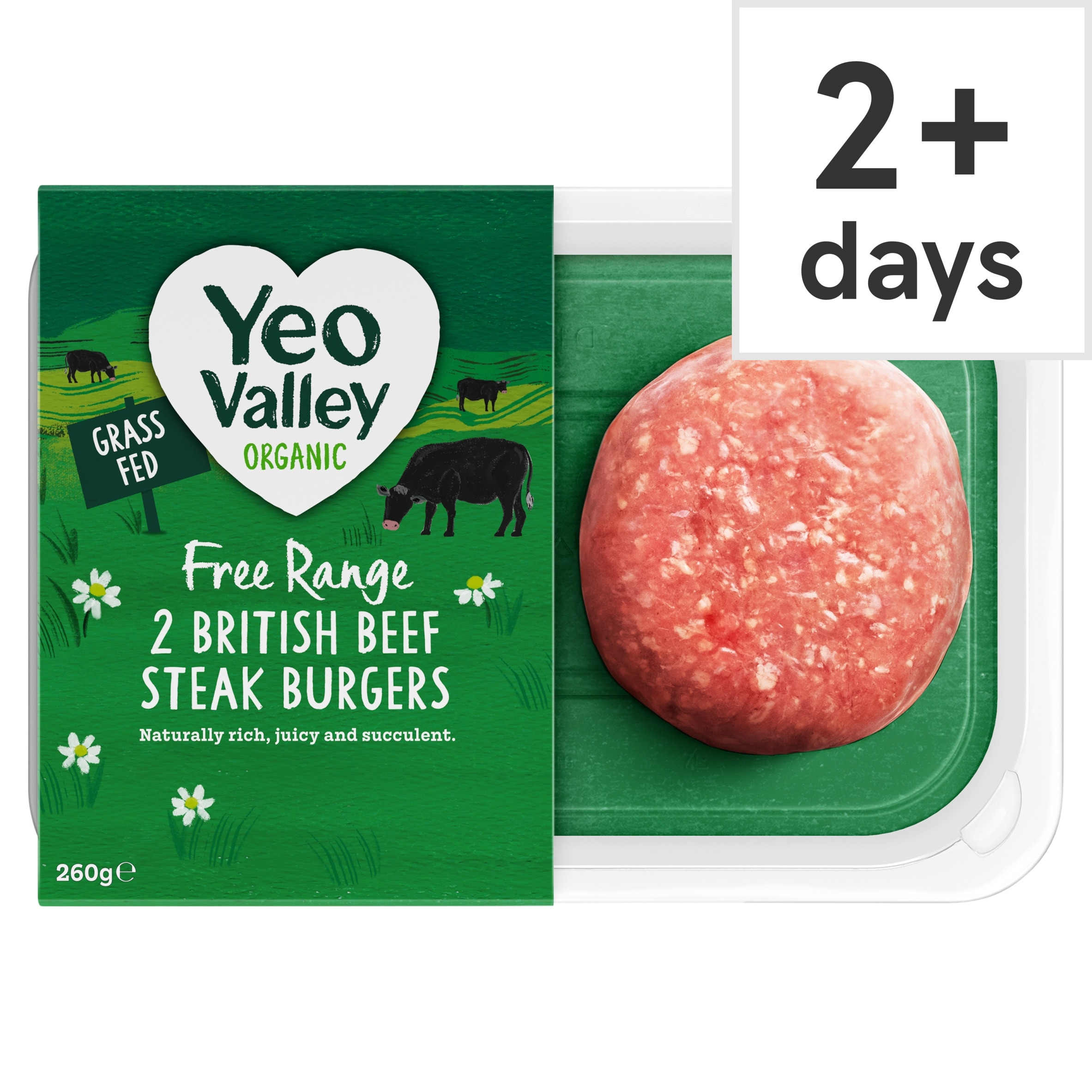 Yeo Valley Organic 2 British Beef Steak Burgers 260g