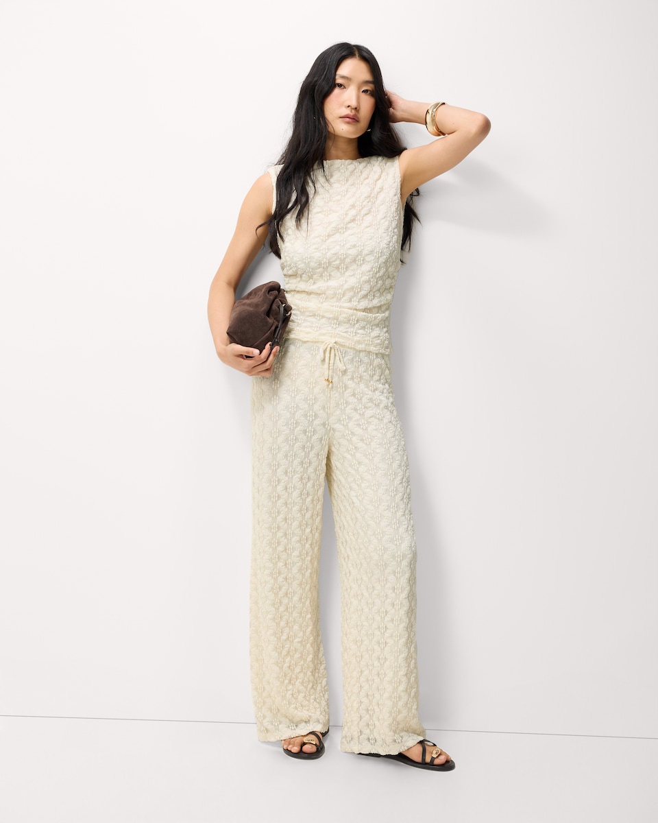 image 1 of F&F Textured Lace Co-ord Top in Cream