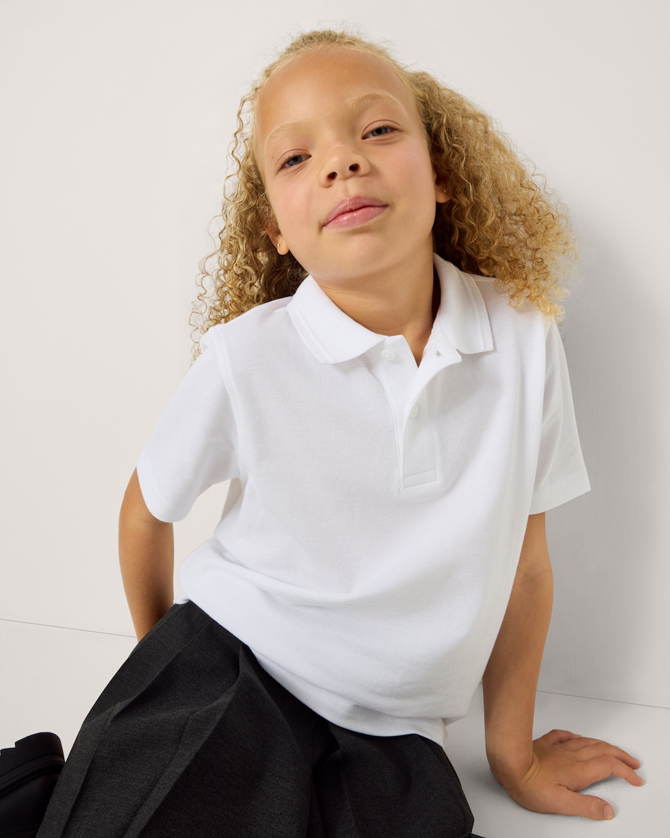 image 1 of F&F School Unisex 2-Pack Pure Cotton Regular Fit Polo Shirts in White