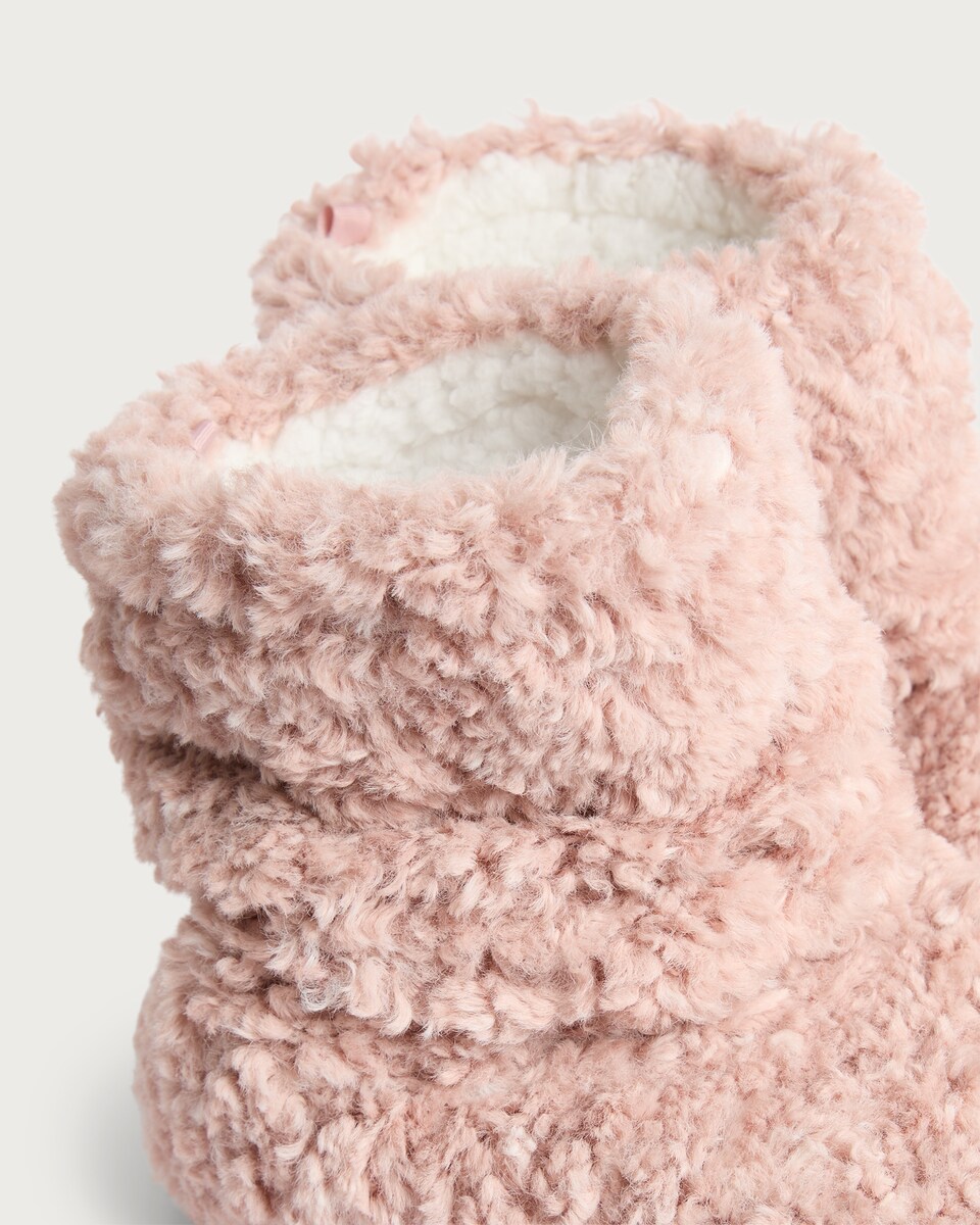 image 1 of F&F Borg Textured Boot Slippers in Pink