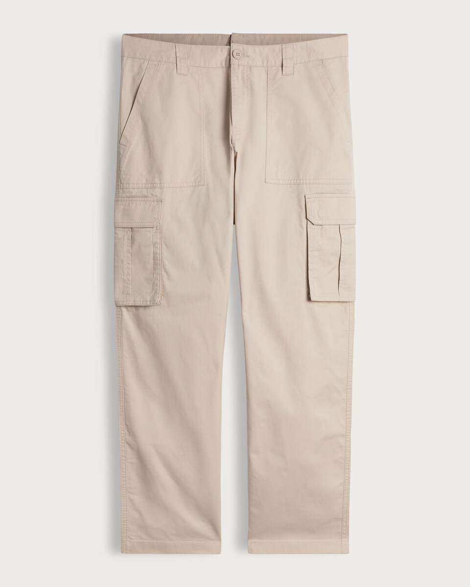 image 1 of F&F Pure Cotton Straight Leg Cargo Trousers in Stone