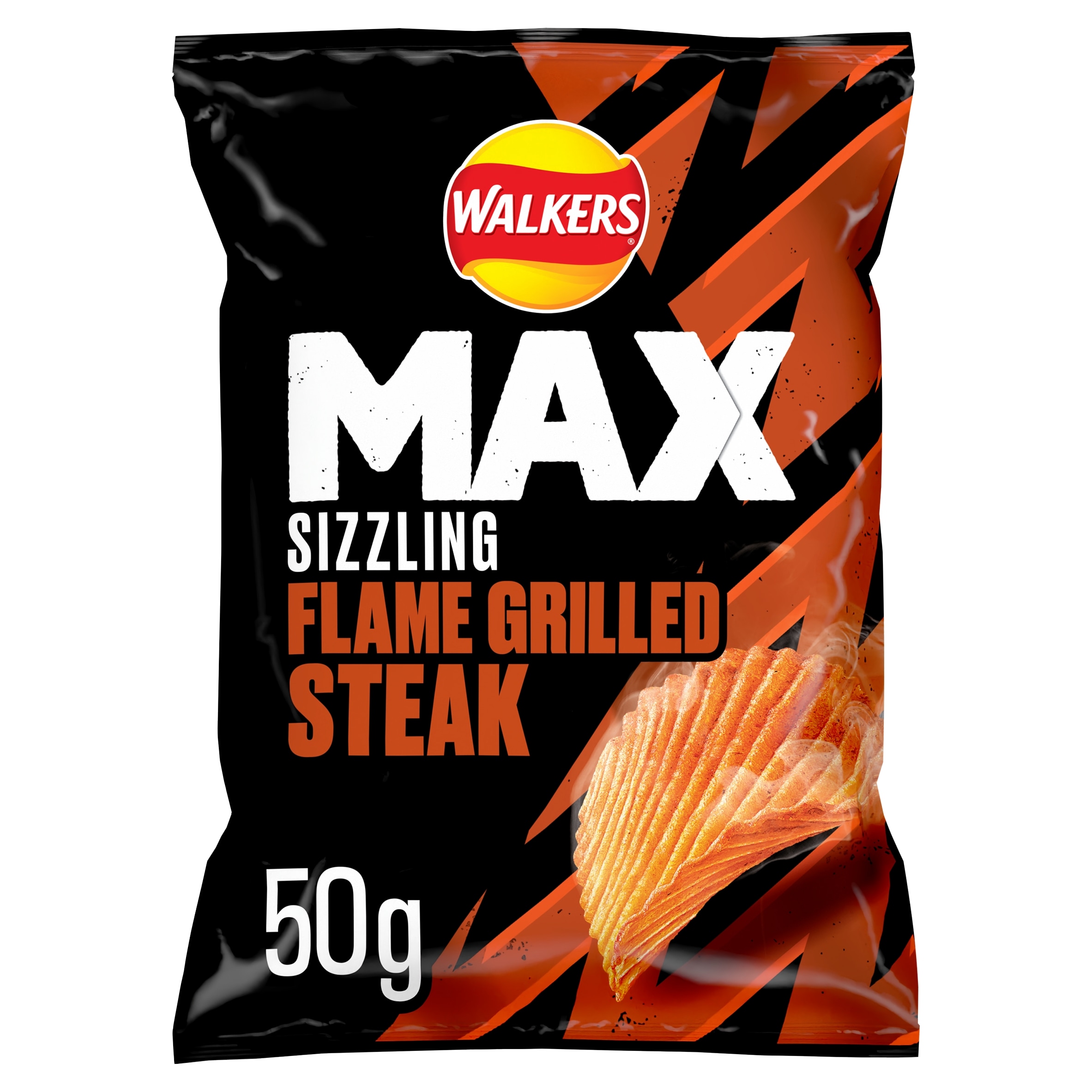 WALKERS MAX Sizzling Flame Grilled Steak Potato Crisps 50g