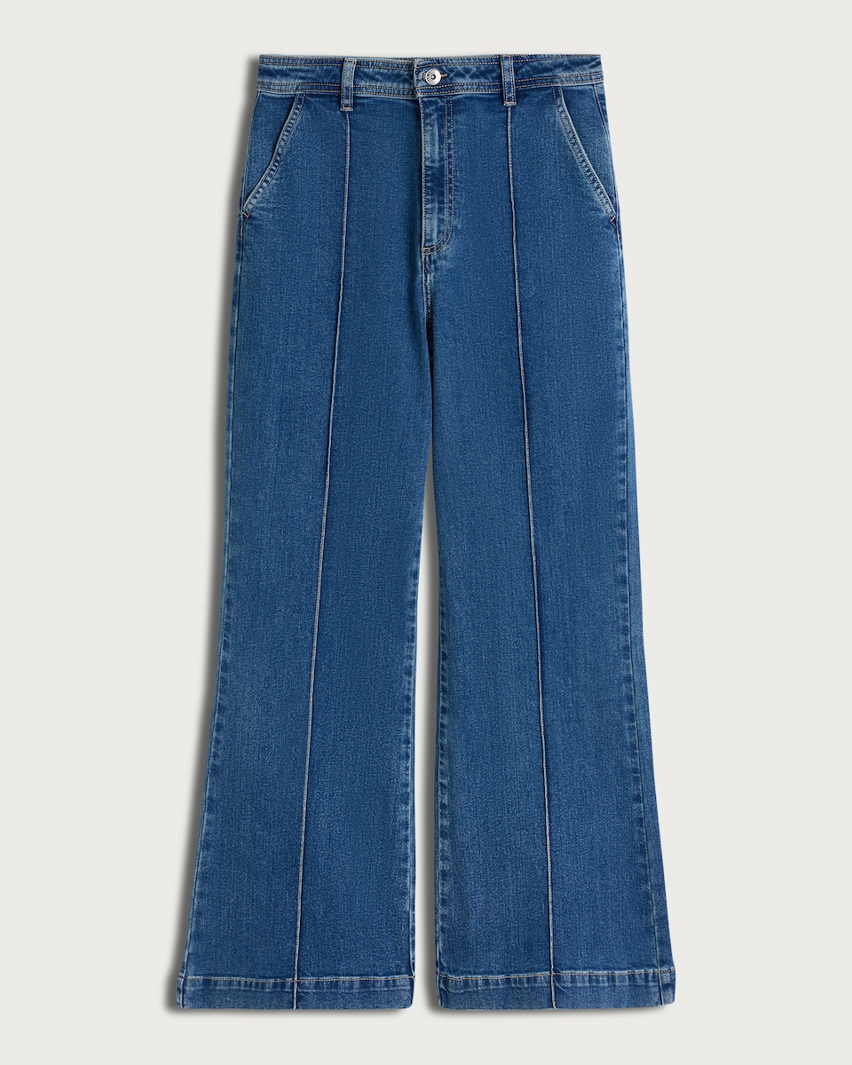 F&F High Rise Seam Detail Flared Jeans in Navy