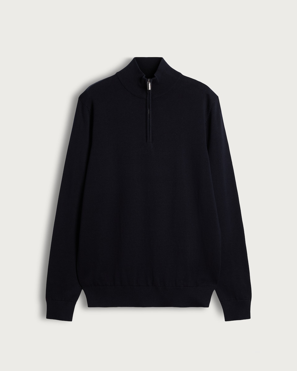 image 1 of F&F Pure Cotton Half Zip Knitted Jumper in Navy