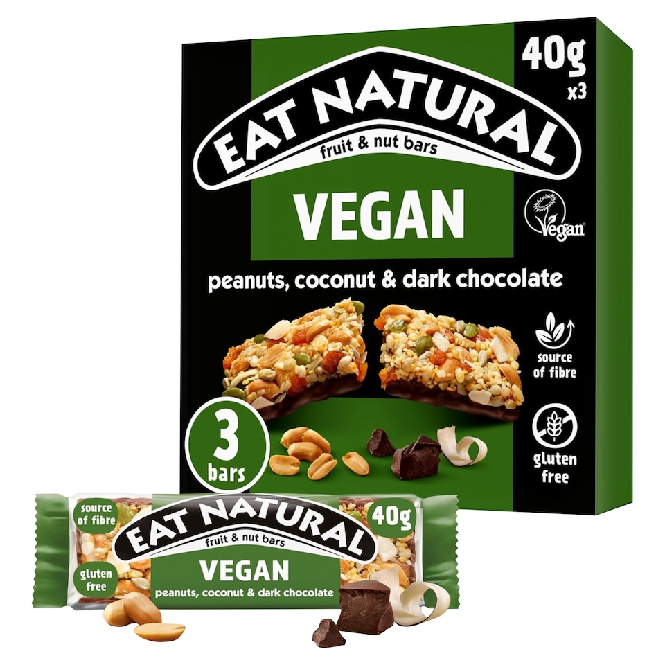 Eat Natural Fruit & Nut Vegan Peanuts Coconut & Dark Chocolate 40g X 3