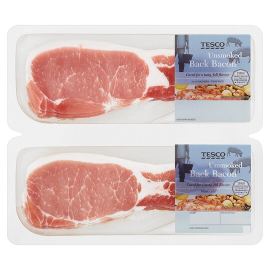 Tesco Unsmoked Back Bacon 16 Rashers 2X300g Tesco Groceries