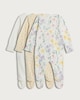 image 2 of F&F Baby 3-Pack Pure Cotton Floral Print Long Sleeved Sleepsuits in Yellow