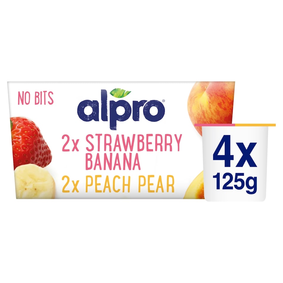 image 1 of Alpro Strawberry Banana Peach Pear Soya Dairy Free Yoghurt Alternative 4x125g