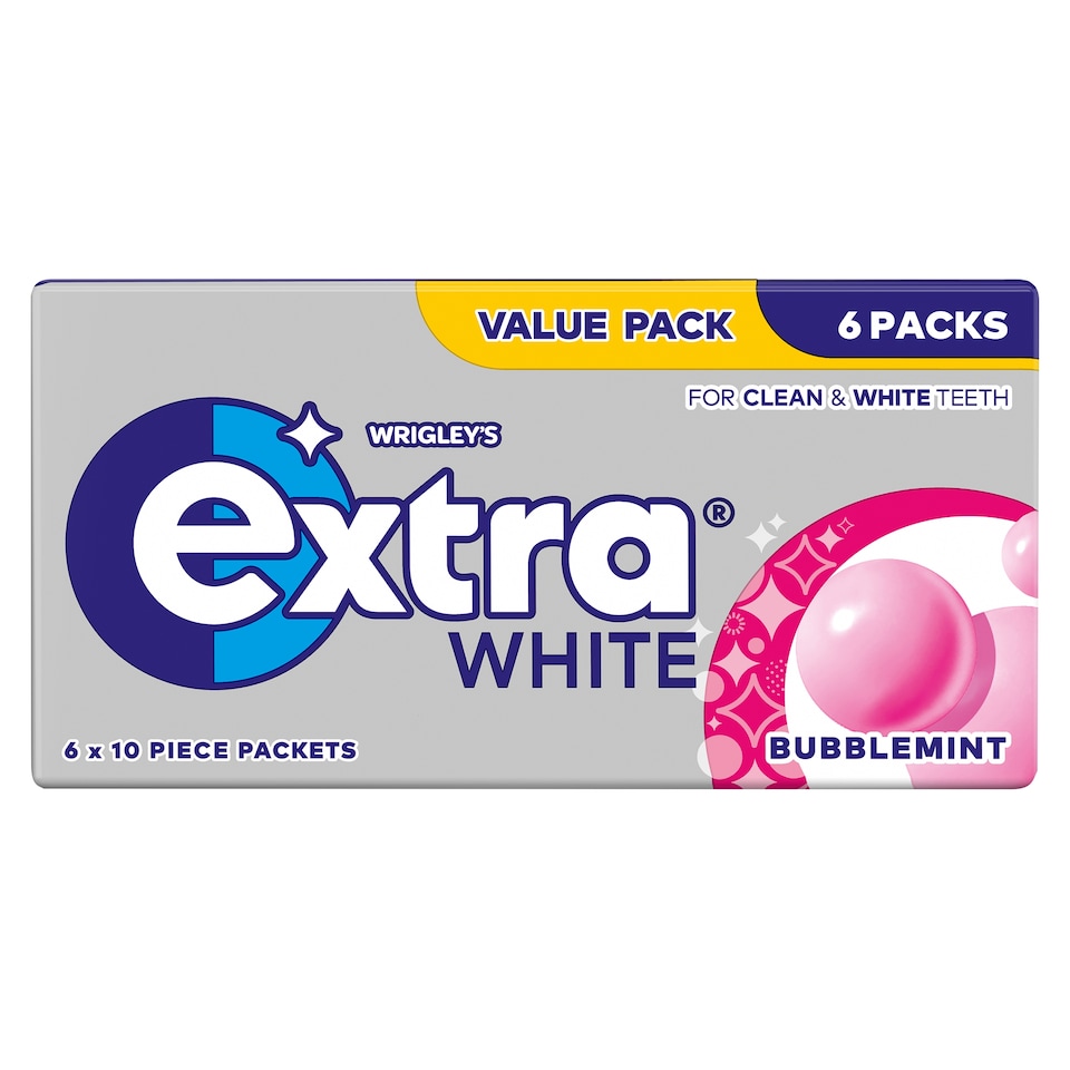 Extra White Bubblemint Sugarfree Chewing Gum Multipack 6x10 Pieces