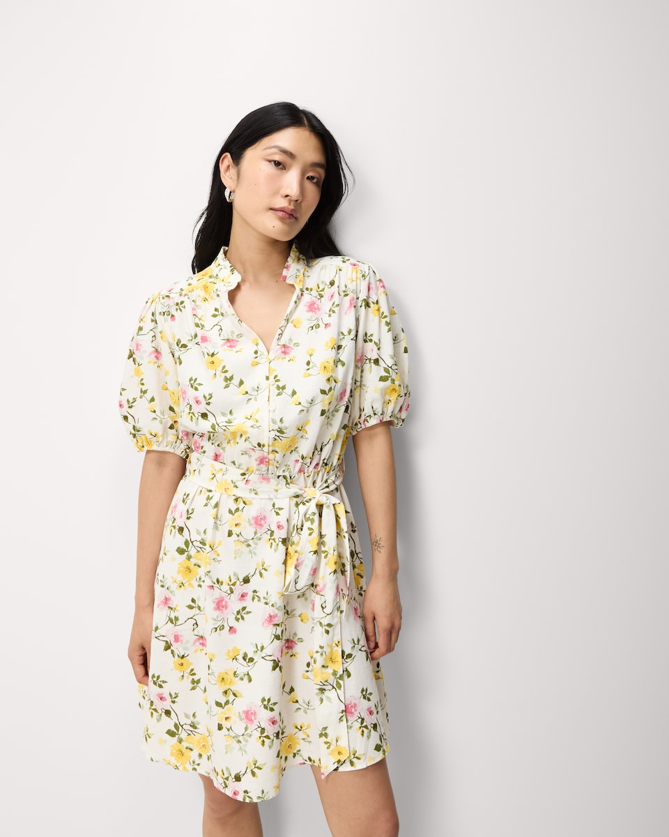image 1 of F&F Floral V Neck Mini Dress in Multi White