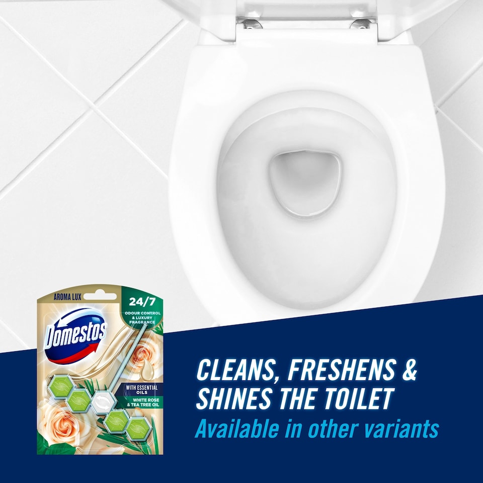 image 1 of Domestos Aroma Lux Rim Block White Rose & Tea tree 55G