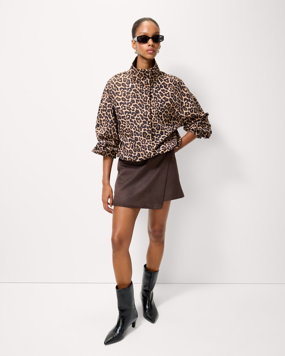 image 1 of F&F Leopard Print Funnel Neck Track Jacket in Multi Brown