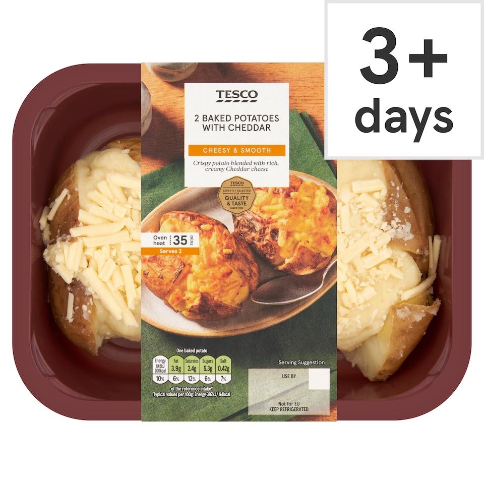 Tesco 2 Baked Potatoes With Cheddar 450G