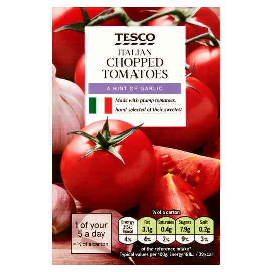 Tesco Chopped Tomato With Garlic & Olive Oil 390G Tesco Groceries