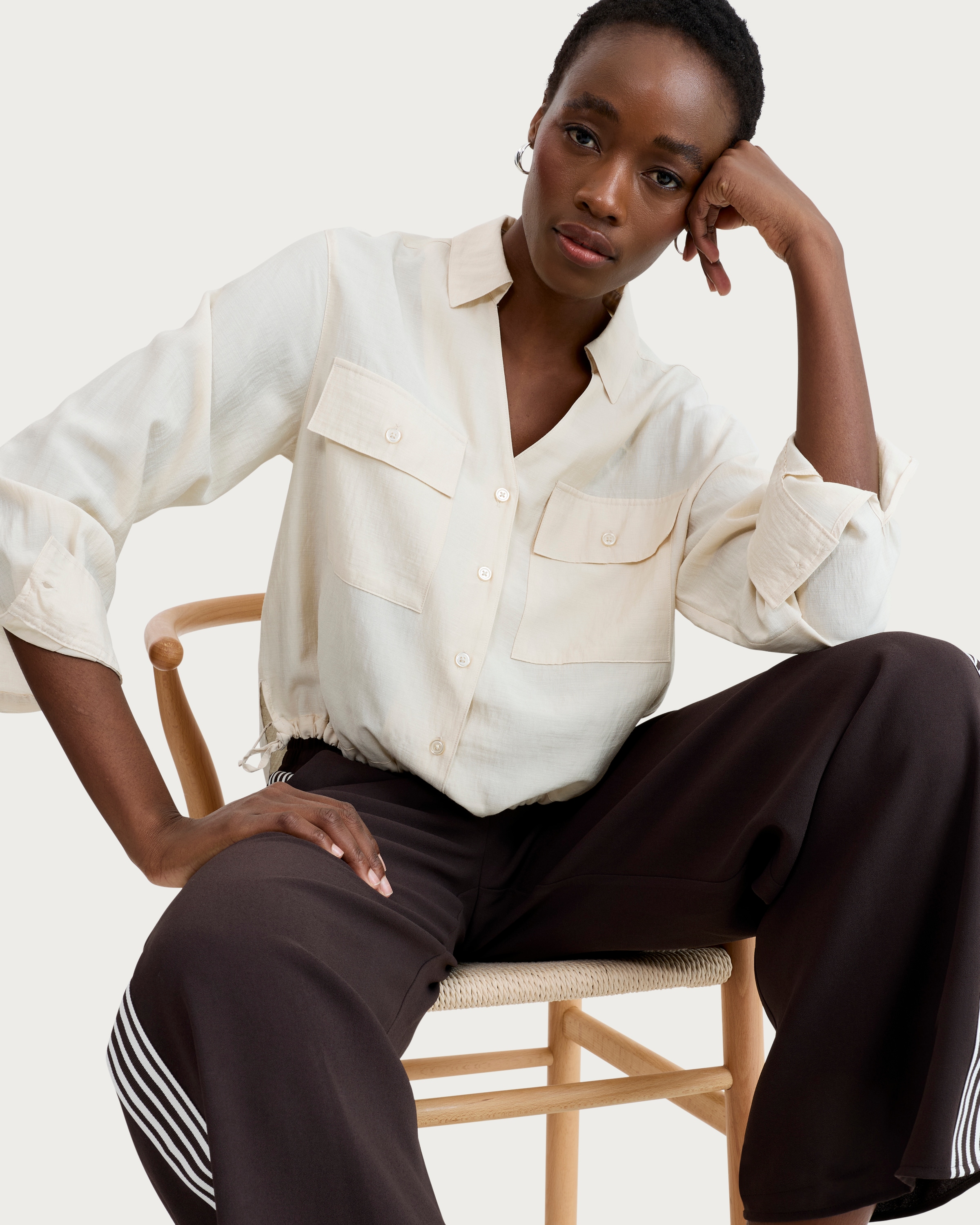 The F&F Edit Button Up Drawstring Hem Shirt in Cream