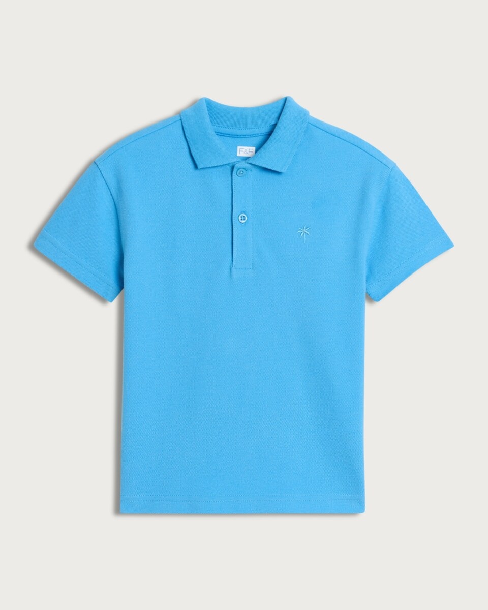 image 1 of F&F Boys Pure Cotton Embroidered Polo Shirt in Blue