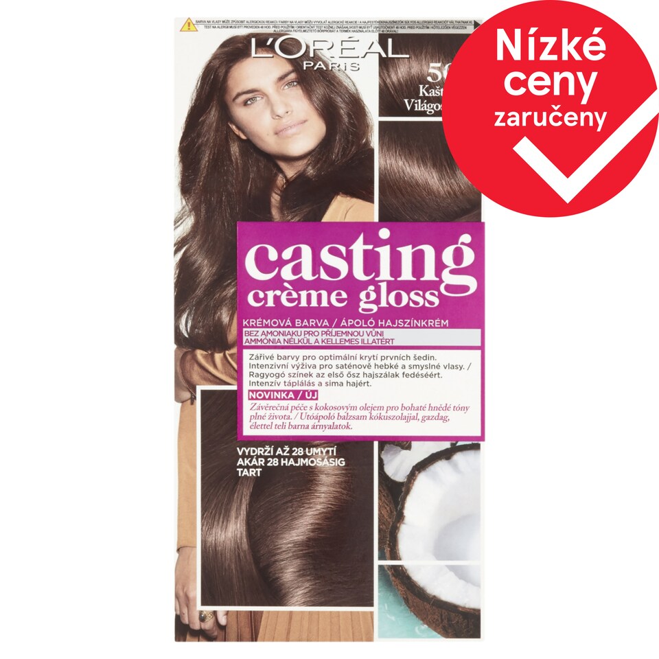 L'Oréal Paris Casting Creme Gloss semipermanentní barva na vlasy 500 kaštanová, 48 +72 +60 ml