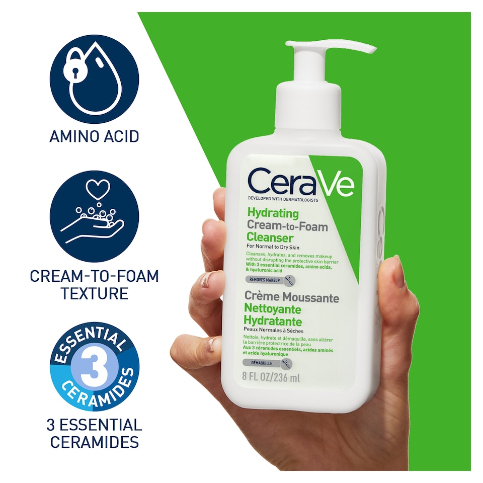 image 1 of CeraVe Hydrating Cream-to-Foam Cleanser 236 ml