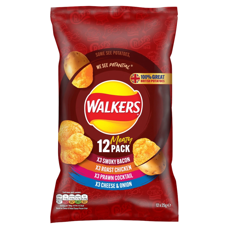 image 1 of Walkers Meaty Variety Multipack Crisps 12x25g