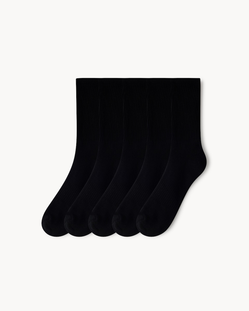 F&F Active 5-Pack Cotton Rich Sports Ankle Socks in Black