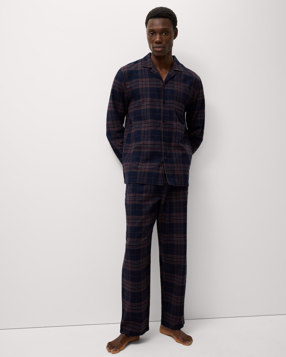 image 1 of F&F Pure Cotton Brushed Checked Revere Pyjama Set in Purple