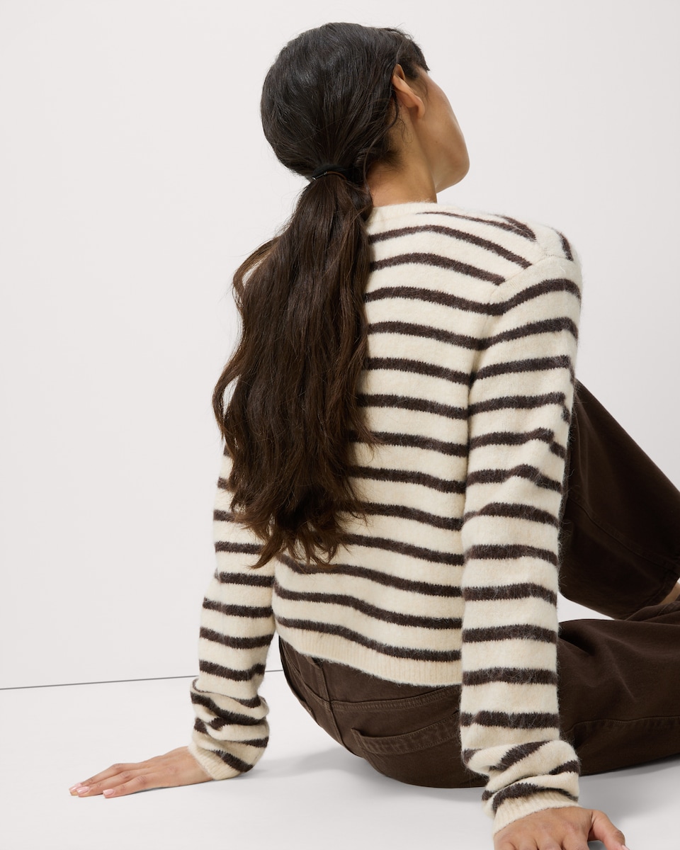 image 1 of F&F Striped Button Up Cardigan in Multi Brown