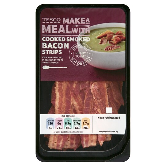 Tesco Cooked Smoked Bacon Strips 50G Tesco Groceries