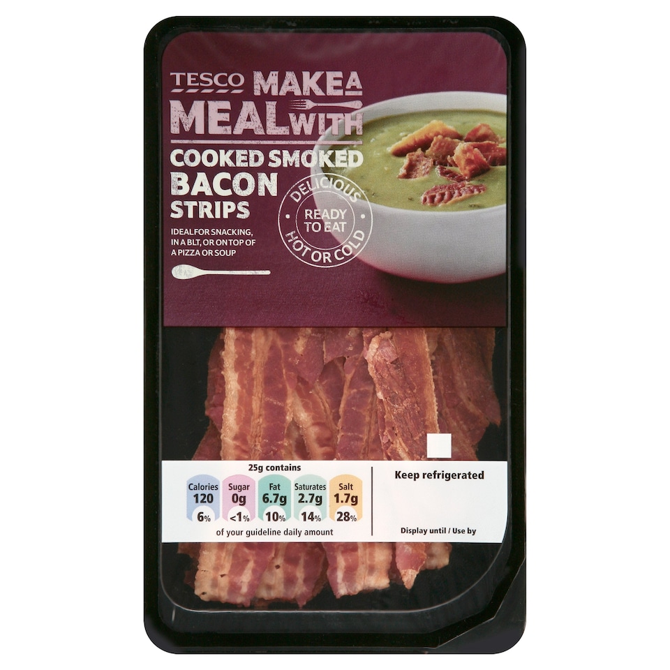 Tesco Cooked Smoked Bacon Strips 50G Tesco Groceries