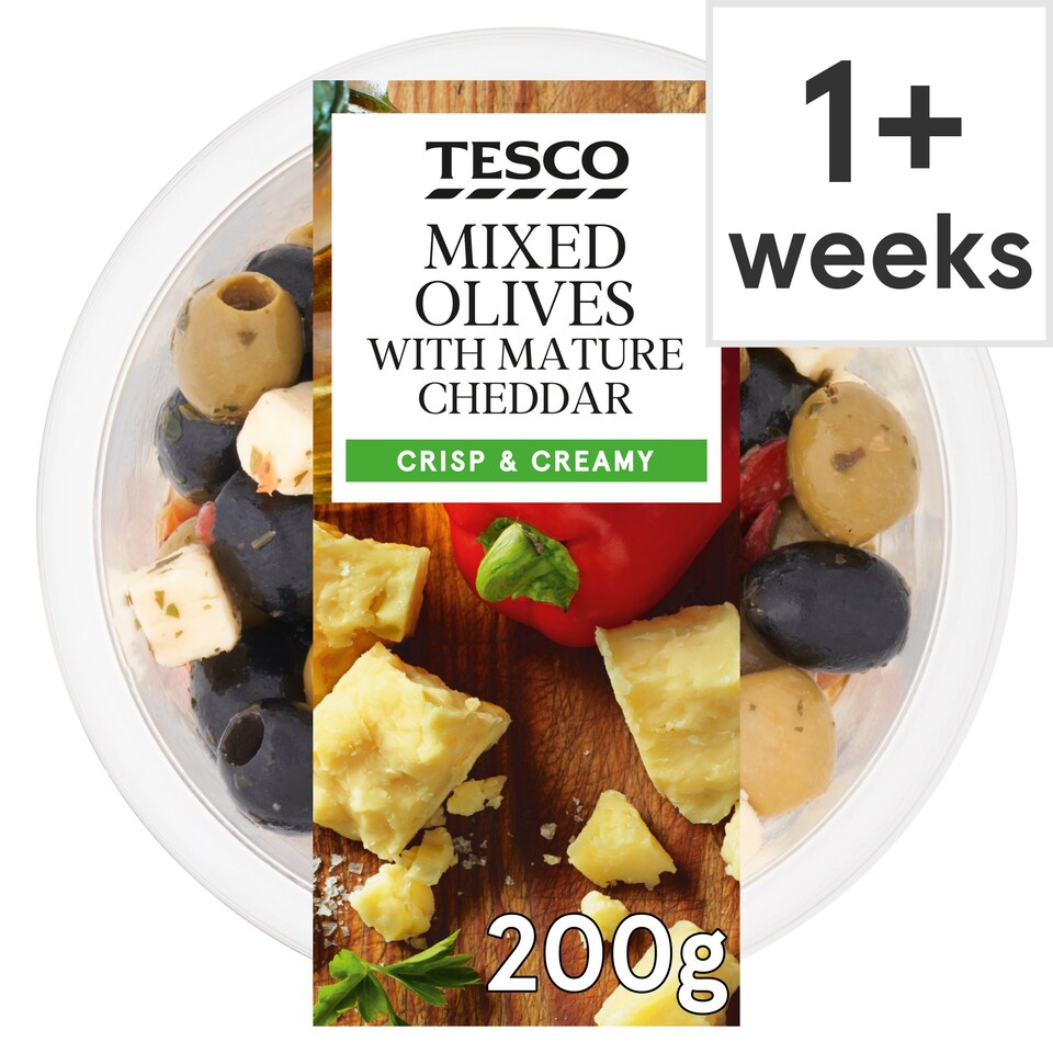 Tesco Mixed Olives With Mature Cheddar 200g Tesco Groceries