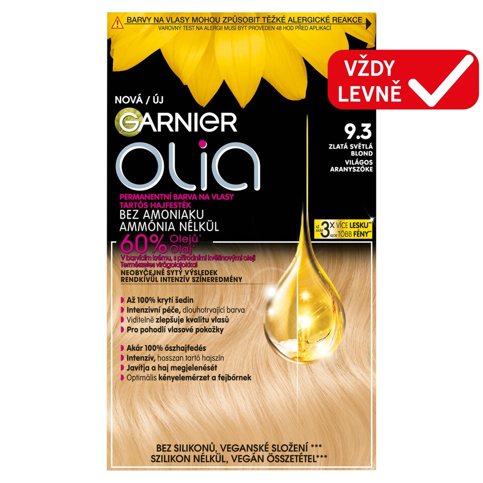 Garnier Olia permanentní barva na vlasy 9.3 zlatá světlá blond