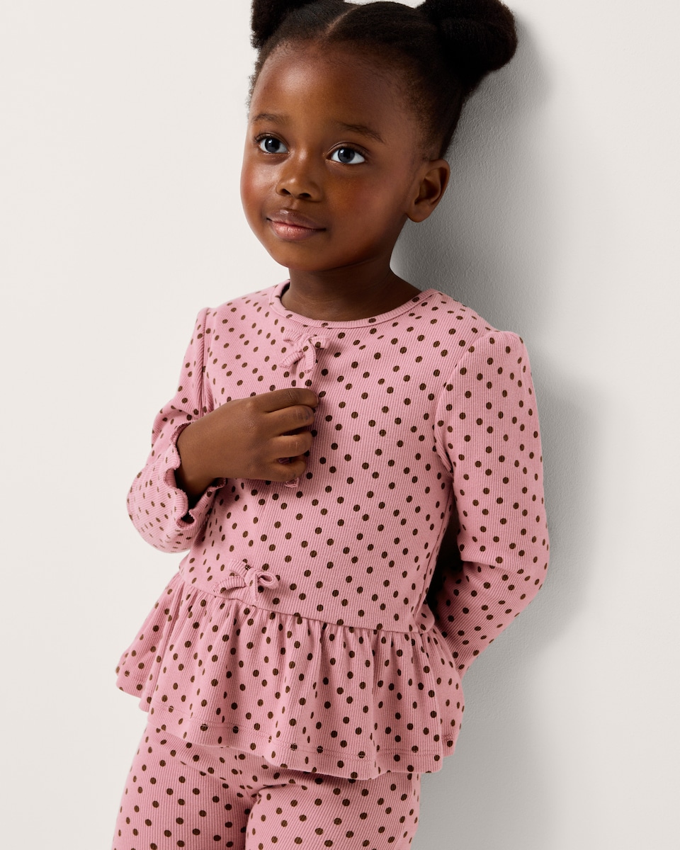 image 1 of F&F Girls Polka Dot Top and Flared Leggings Set in Multi Pink