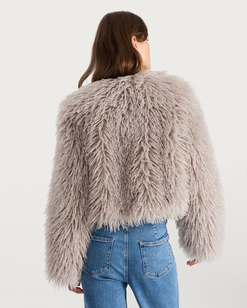 image 1 of The F&F Edit Faux Fur Cropped Jacket in Grey