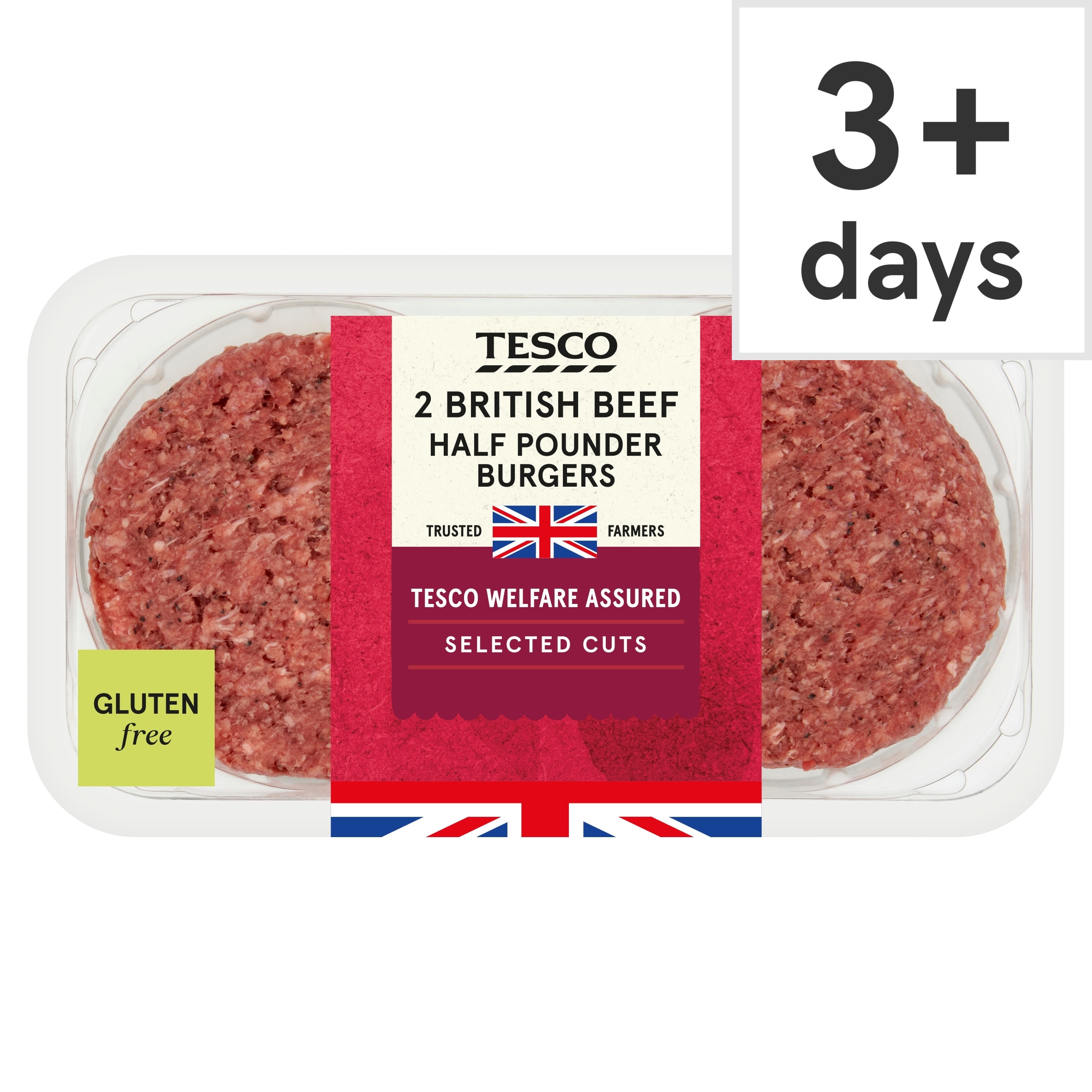 Tesco 2 British beef half pounder Burger 454g