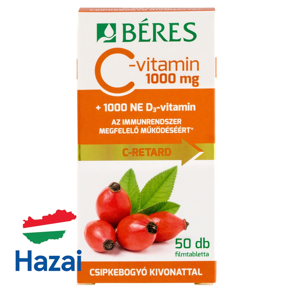 Béres C-Retard C-vitamin 1000 mg+1000 NE D₃-vitamin filmtabletta csipkebogyó kivonattal 50 x 1,38 g  1. kép