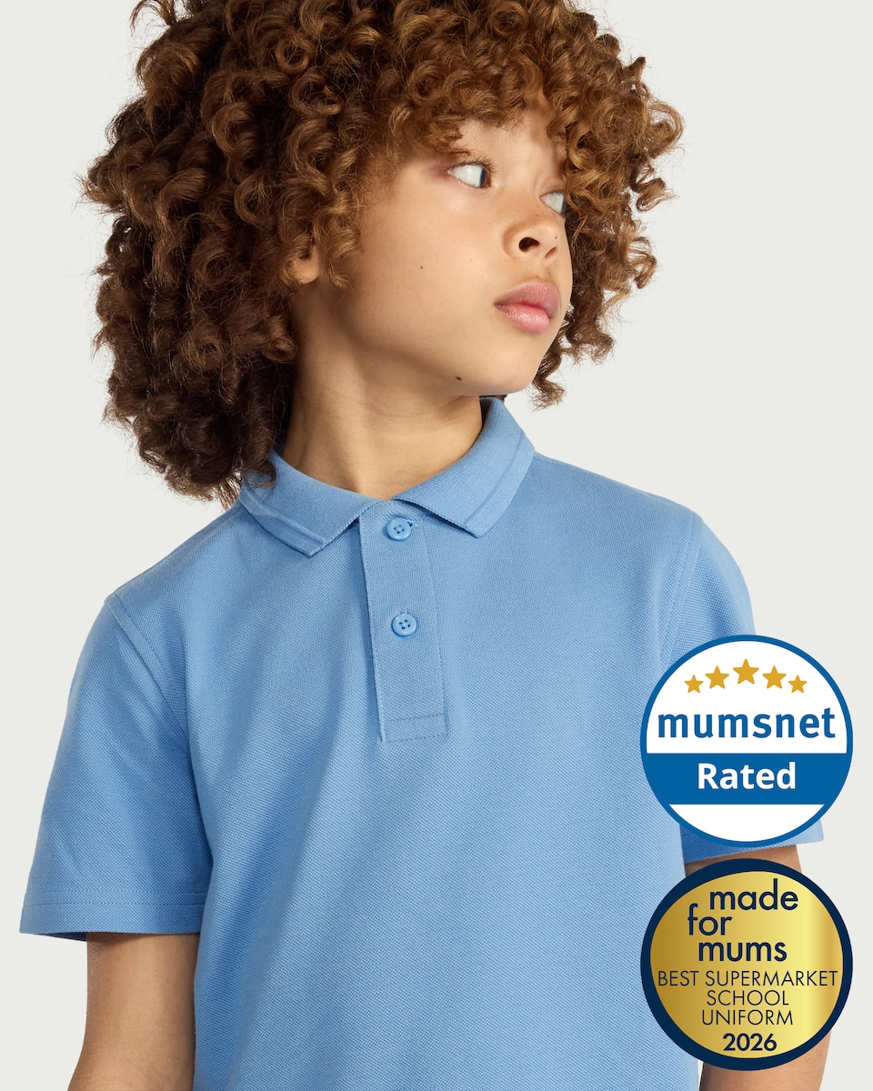 image 1 of F&F School Unisex 3-Pack Pure Cotton Regular Fit Polo Shirts in Blue
