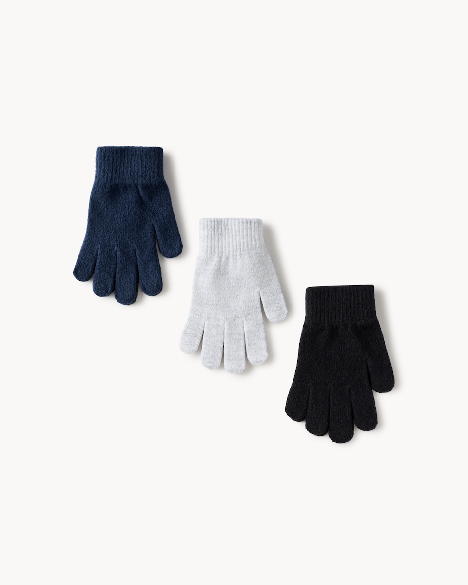 image 1 of F&F Boys 3-Pack Knitted Magic Gloves in Multi
