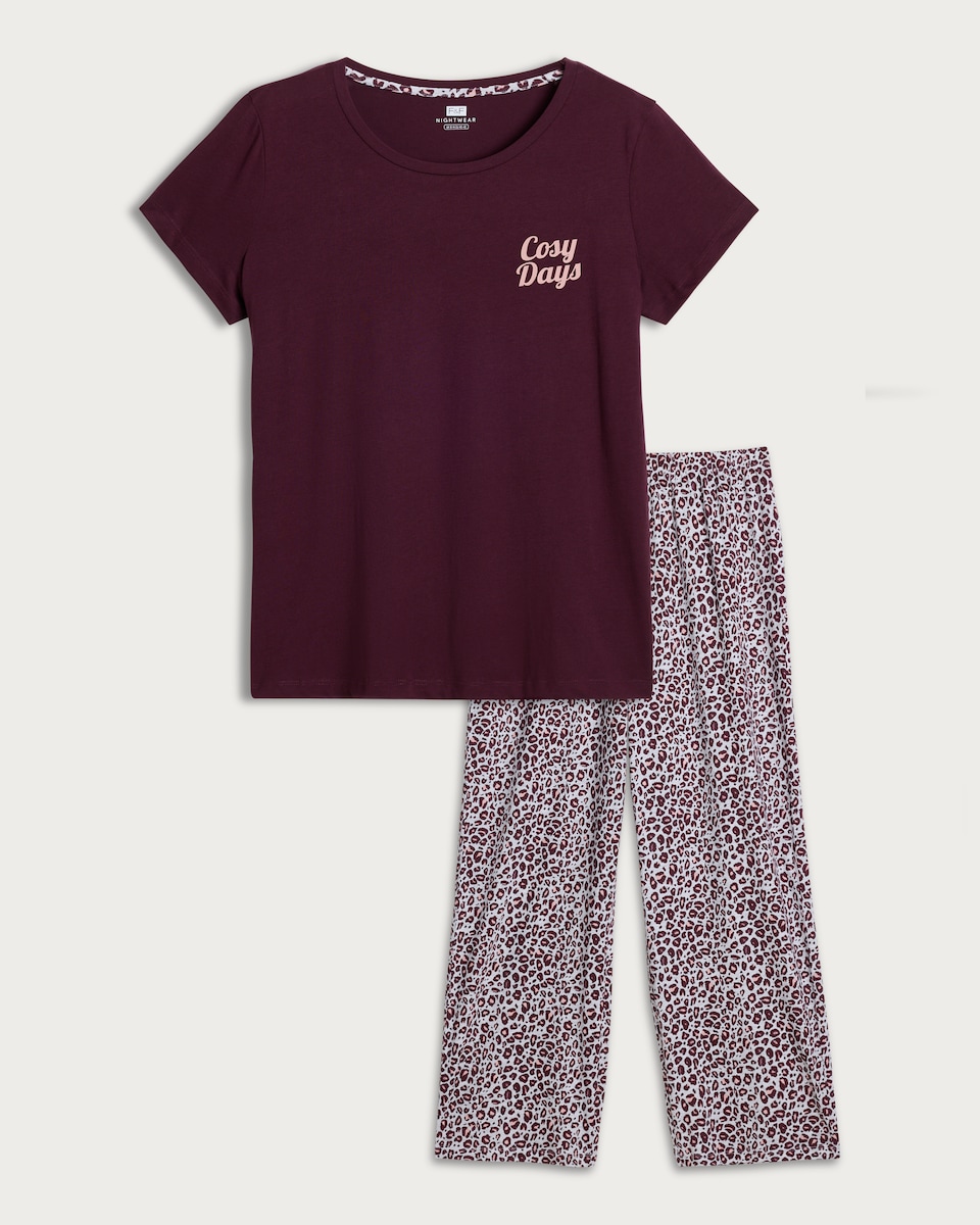 image 1 of F&F Cotton Rich Cosy Days T-Shirt and Bottoms Pyjamas in Purple