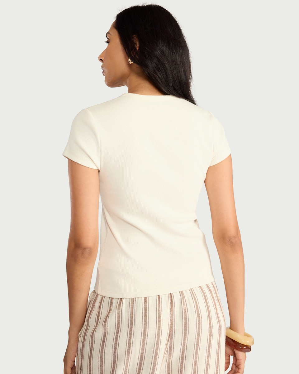 image 1 of F&F Cotton Rich Ribbed Button Up Top in Cream