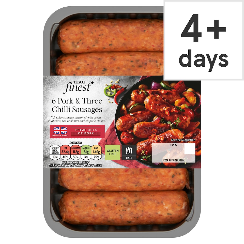 Tesco Finest Pork & Three Chilli Sausages 400g
