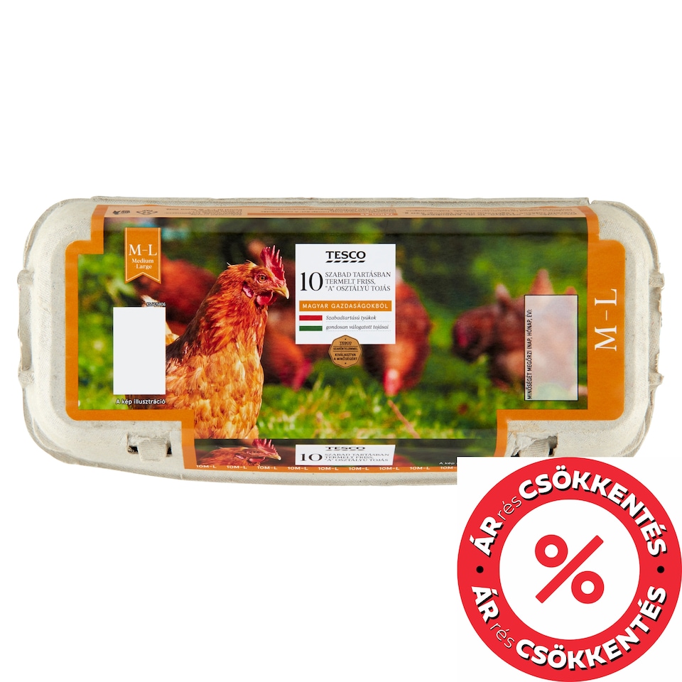 Tesco "A" osztályú szabad tartásban termelt friss tojás M-L 10 db