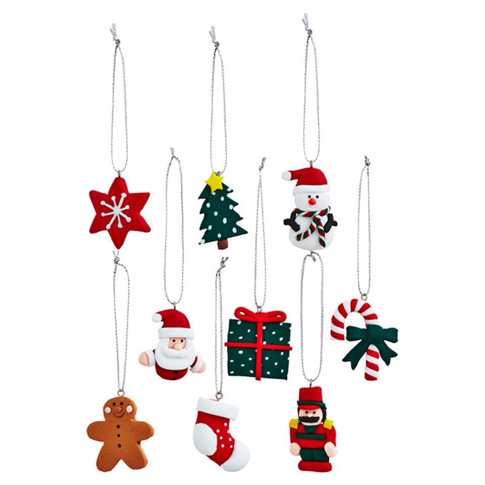 Tesco 9Pk Fimo Christmas Set Hanging Decorations