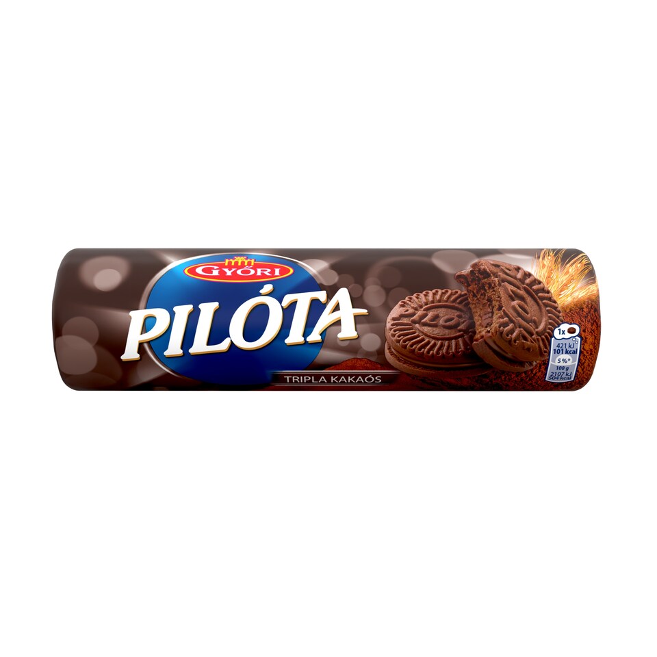 Győri Pilóta tripla kakaós krémmel töltött kakaós keksz 180 g