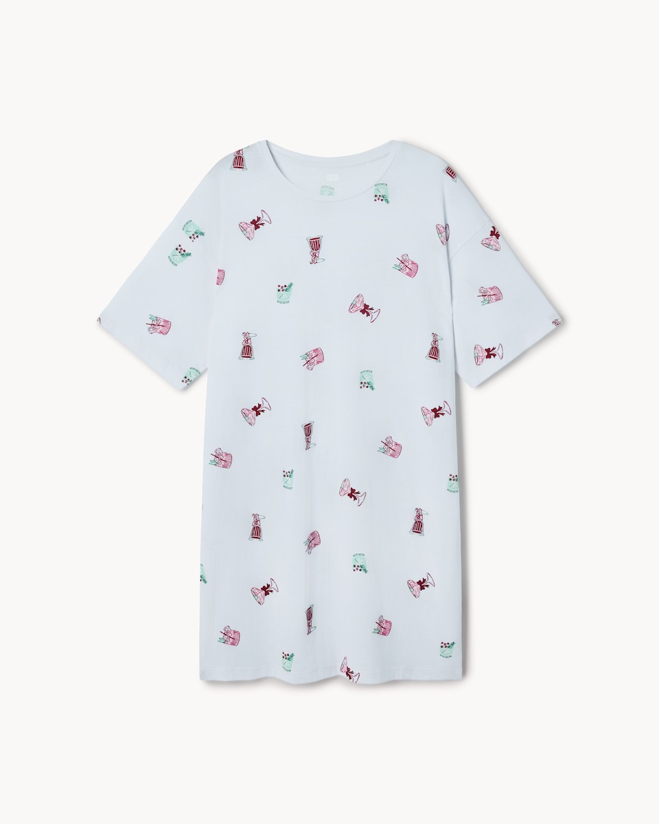 image 1 of F&F Pure Cotton Cocktail Print Pyjama Nightdress in Blue