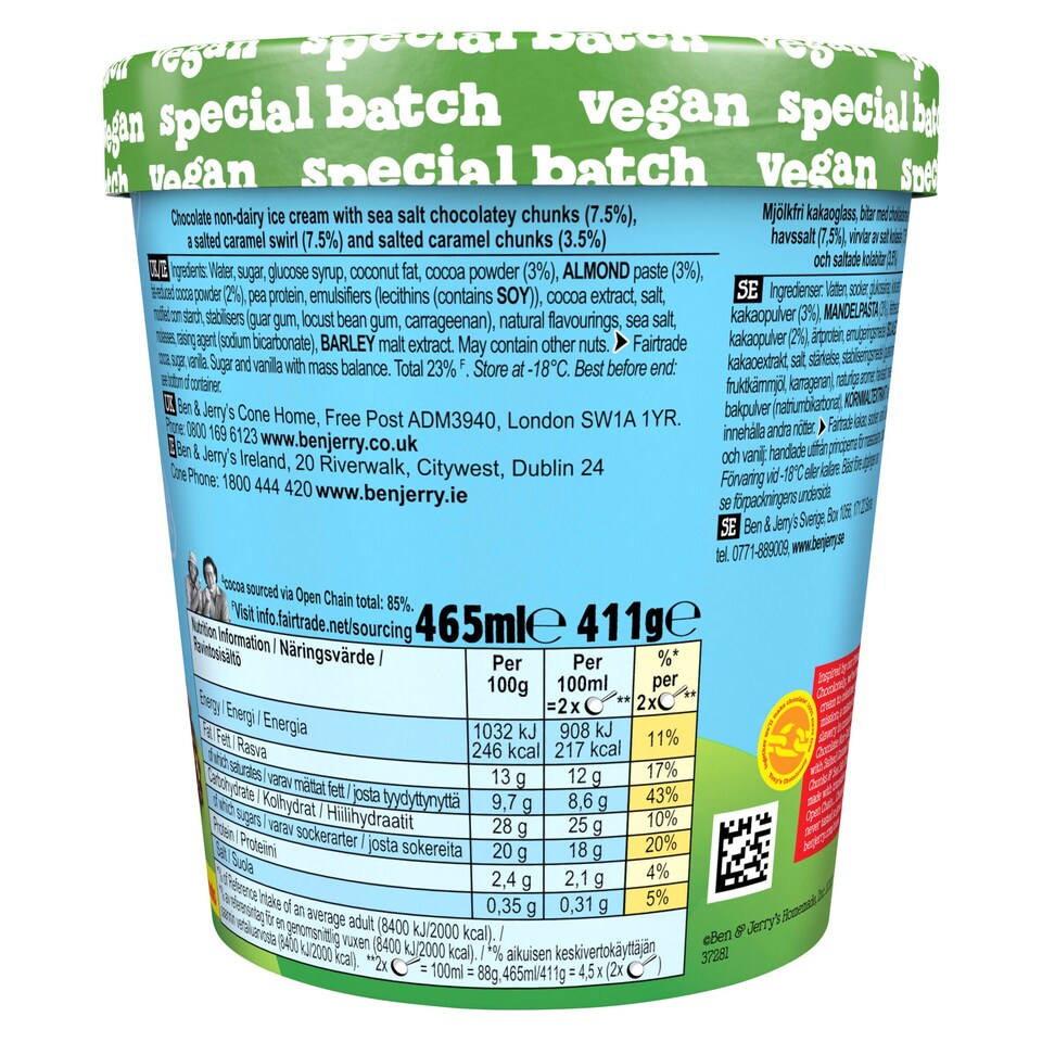 image 1 of Ben & Jerry's Non Dairy Tony's Chocolonely Chocolate Love A Fair Ice Cream Tub 465ml