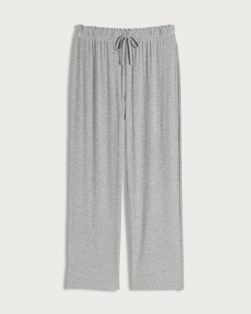image 1 of F&F CoolEase™ Ribbed Wide Leg Drawstring Pyjama Bottoms in Grey