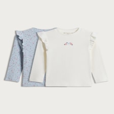 F&F Girls 2-Pack Cotton Rich Ribbed Floral Long Sleeved Tops in Multi Blue