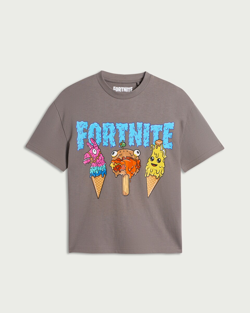 image 1 of Fortnite Cotton Rich Oversized Fit T-Shirt in Grey