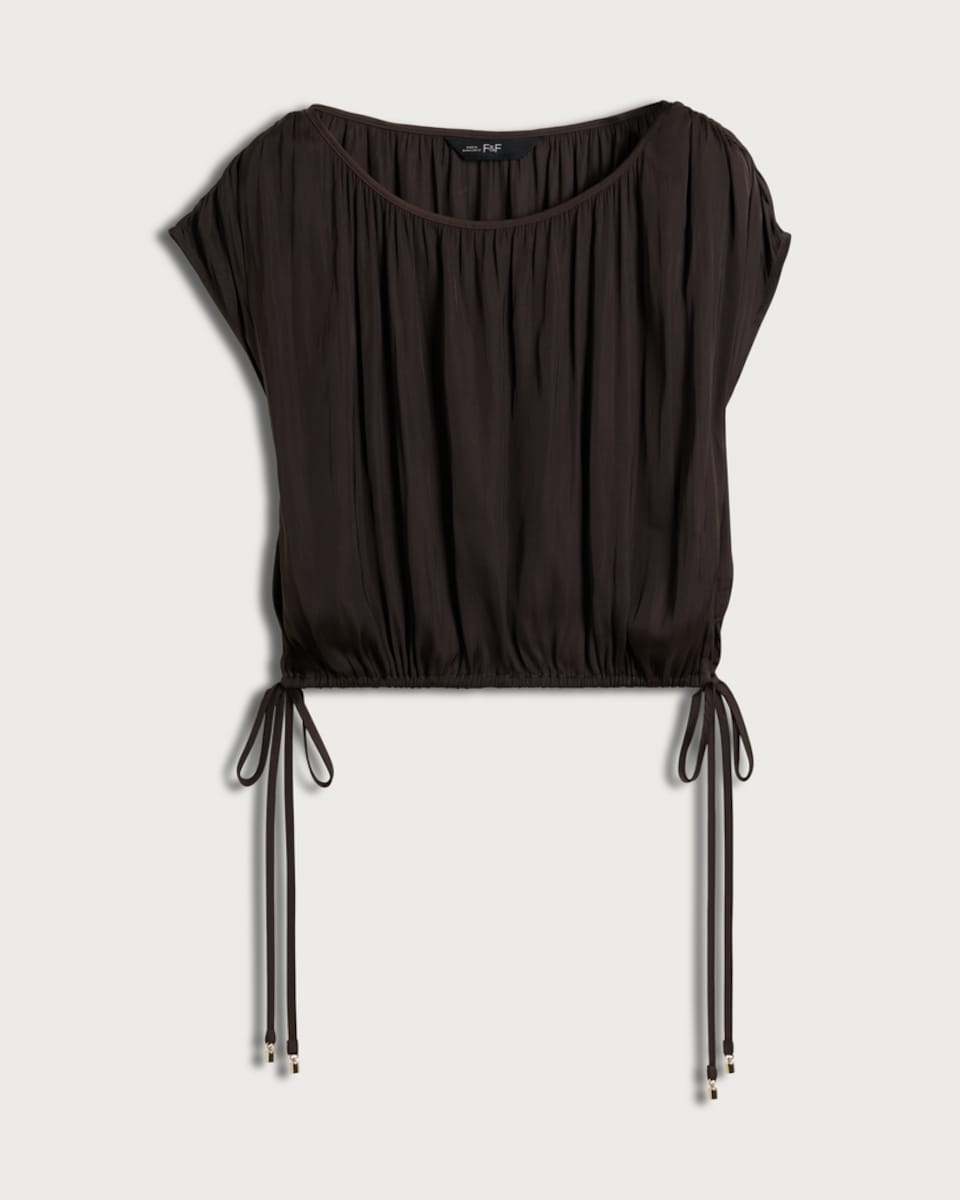 image 1 of F&F Satin Drawstring Hem Sleeveless Co-ord Top in Chocolate