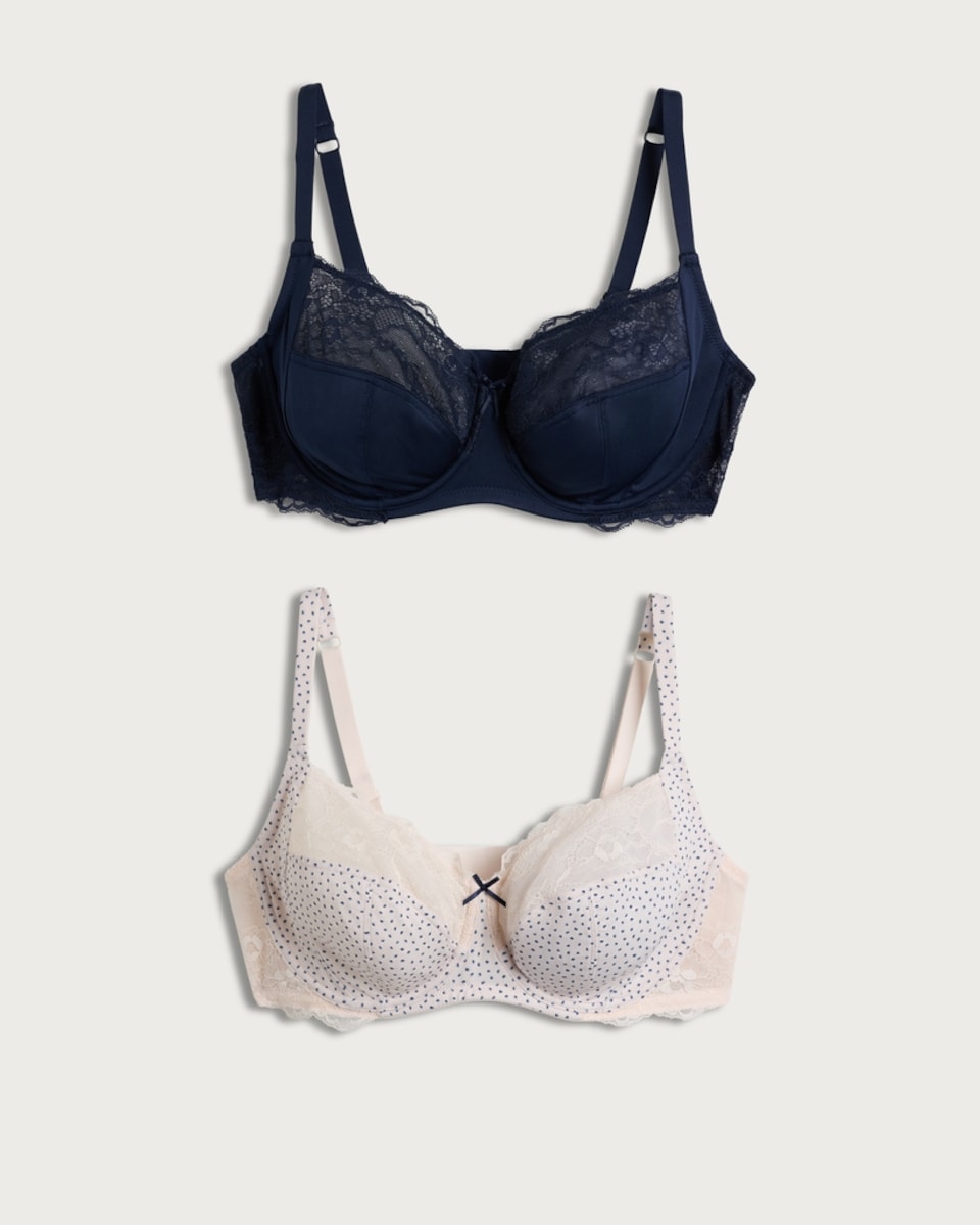 F&F 2-Pack Fuller Bust Lace Trim Wired Bras in Multi