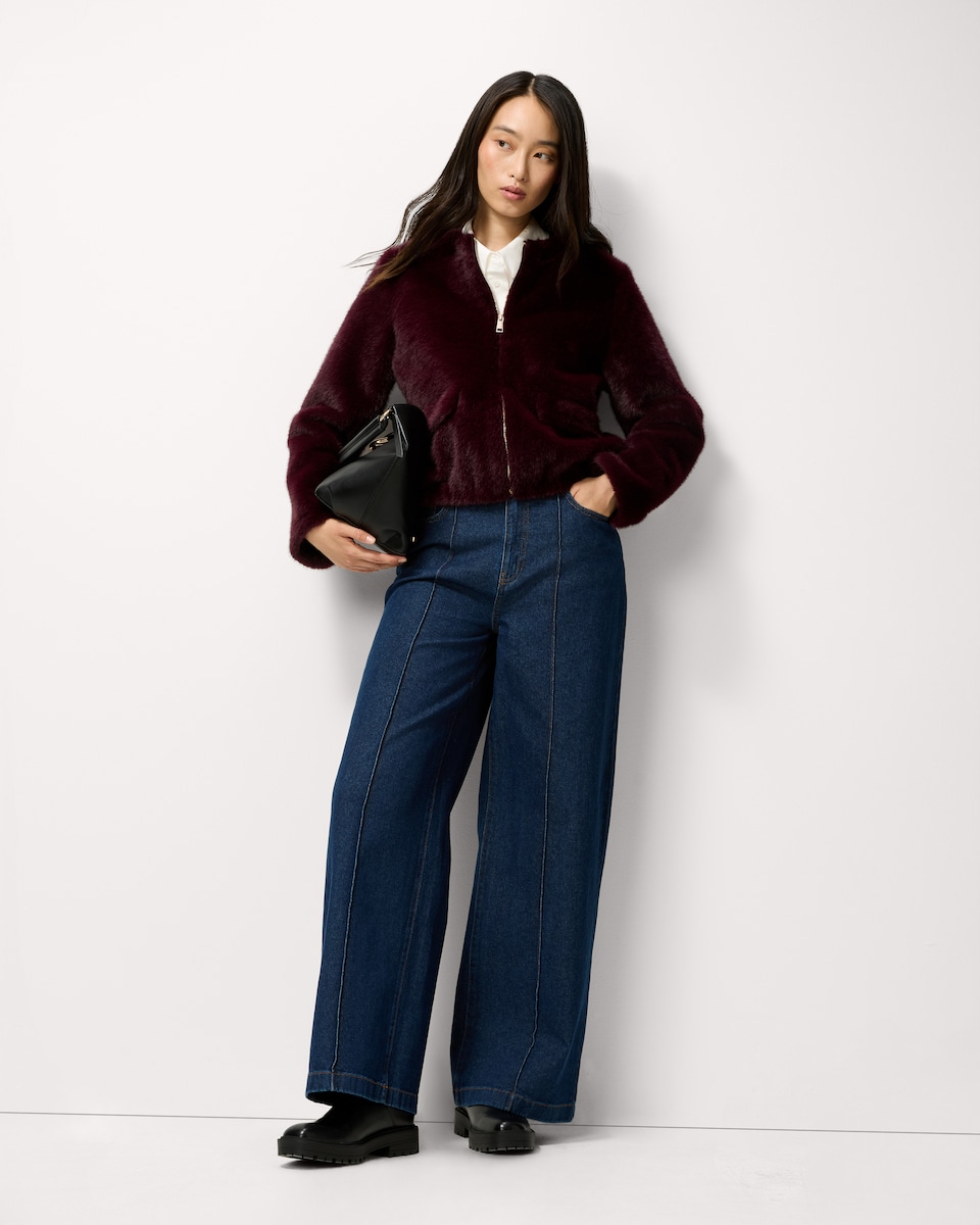 image 1 of F&F Faux Fur Zip Up Short Jacket in Purple